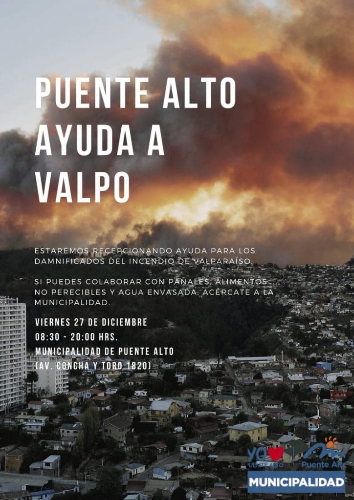 Puente Alto ayuda a Valpo, este viernes se instalará punto de acopio en Municipalidad