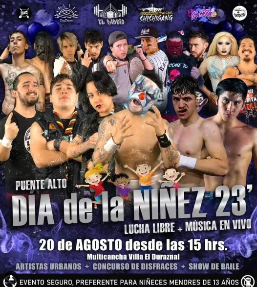 Show de lucha libre y música en vivo para infancias de Villa puentealtina
