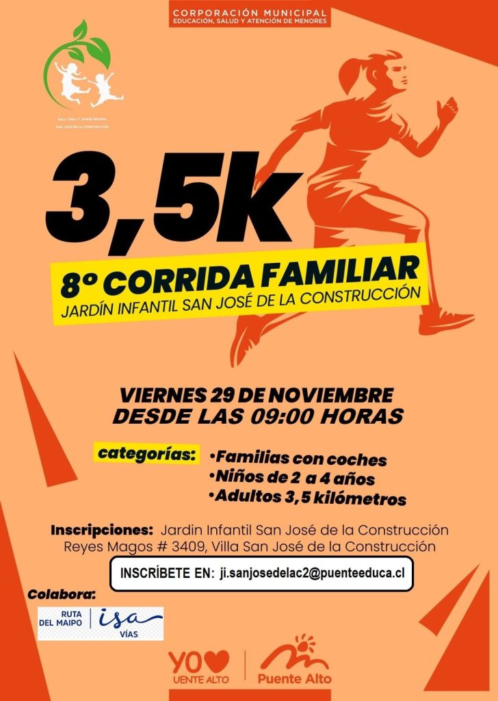 Con circuitos para toda la familia: Jardín Infantil San José de la Construcción invita a su 8ª Corrida Familiar