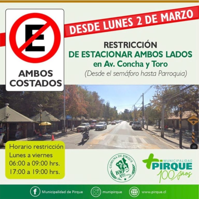 Desde el 2 de marzo vuelve la restricción de estacionamiento en Av. Concha y Toro en Pirque