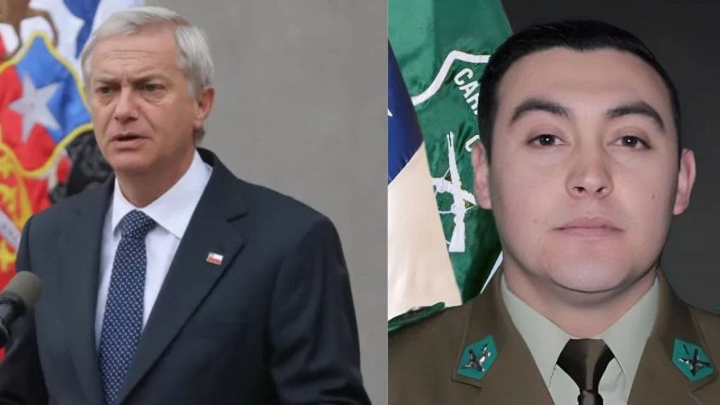 Presidente José Antonio Kast en punto de prensa de La Moneda. A la derecha Sargento Figueroa